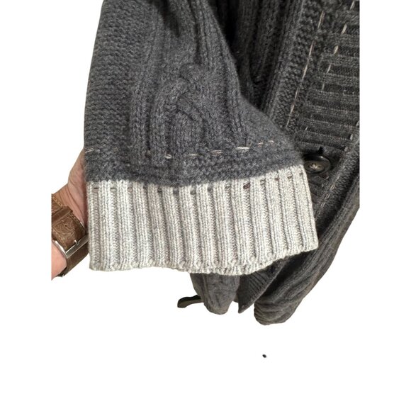 Claudia Nichole Gray Button Chunky Cable Knit Cardigan Sweater L 100% Cashmere - Picture 9 of 10